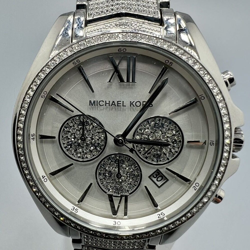 MICHAEL KORS Women's Chronograph Whitney Stainless Steel Pavé Bracelet Watch - Picture 6 of 6